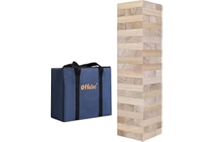 Offelec Tumbling Tower Blocks Games,Large Wooden Blocks Stacking Game for Kids Adults Family Classic Stacking Board Games for Indoor Outdoor Backyard Lawn Stack to Over 3.2Ft- 60pcs with Carrying Bag