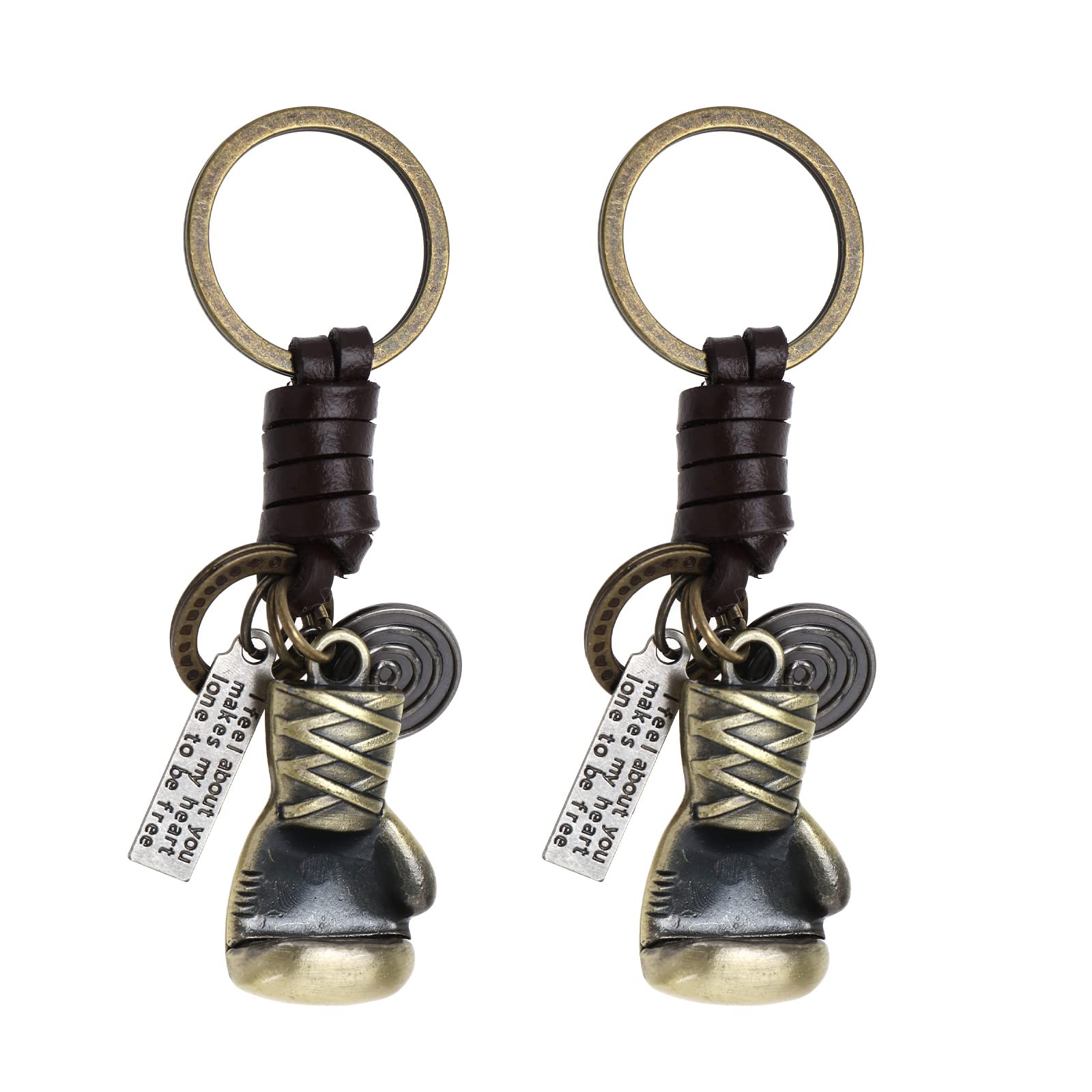 YINETTECH 2PCS Boxing Glove Keychains Vintage Bronze Leather Sport Keyrings Small Surprise Present Key Accessories Gift Ideas for Women Men