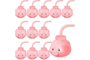 Roshtia 12 Set Farm Animal Cups with Straws and Lids 11 oz Plastic Reusable Animal Themed Cups Cute Sippy Cups for Kids Birthday Farm Theme Party Favor Supplies(Pig)