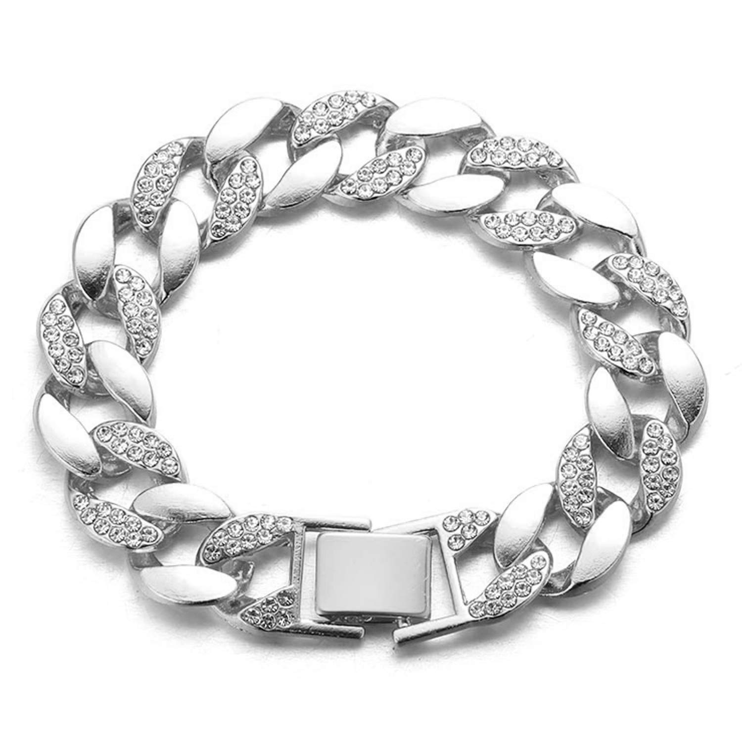 HALUKAKAH Diamond Cuban Link Chain for Men Iced Out,15MM Iced Out Gold Chain Mirror Polish Platinum White Gold Finish Bracelet 20cm,Prong Set Lab Diamonds,with Free Giftbox