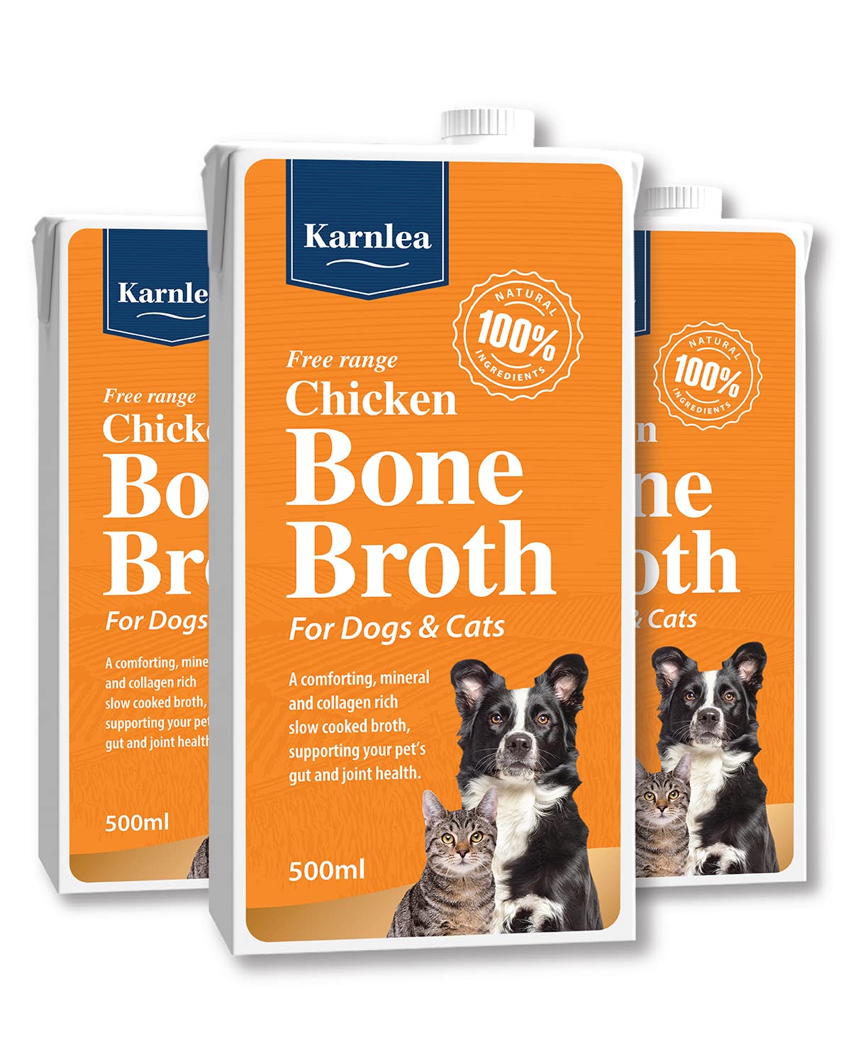 Karnlea Pets Chicken Bone Broth for Dogs & Cats, 3x 500ml | 100% Real & Natural Liquid Bone Broth | High in Collagen & Protein for Healthy Joints, Gut, Digestion, Skin & Coat, Sickness Recovery — image 1