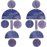 Acrylic Earrings Long Geometric Round Earrings Hoop Rectangular Drop Acetate Earrings Semi-Circular Drop Dangle Earrings Unique Boho Round Acrylic Earrings for Women