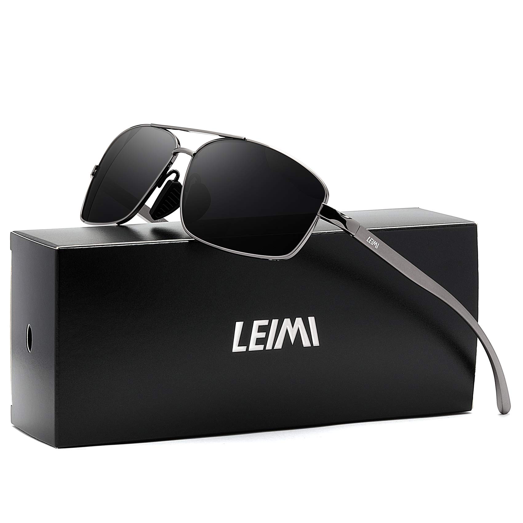 Mens Polarized Sunglasses for Men Driving Rectangular Sport Running Fishing Sun Glasses for Women UV400 Protection (02-Grey frame / Black lens, 2.56)