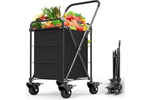 MEXMIODY Folding Shopping Cart for Groceries, Grocery Cart on Wheels, 360°Rolling Swivel Wheels and 4 Basket, Portable Heavy Duty Utility Cart for Shopping, Grocery, Laundry