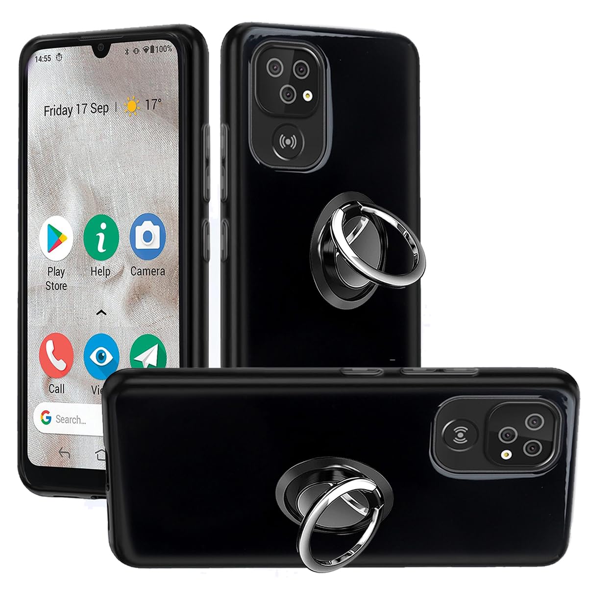 HuiYouMY 2-in-1 Case + Phone holder Ring Compatible with Doro 8100/8100 Plus/Doro 8200 Cover for Doro 8100/8100 Plus/Doro 8200, Slim Fit Soft TPU Shockproof Anti-Scratch Phone Case Cover - Black