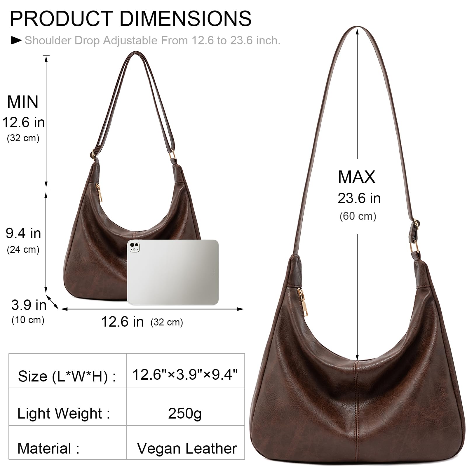 NIUEIMEE ZHOU Hobo Bags for Women Foldable Vegan Leather Shoulder Handbag Slouchy Tote Crossbody Purses