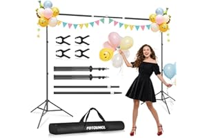 FOTOUMGL Adjustable Backdrop Stand 10x7ft, Photography Background Support System with Anti-Bend Crossbar, 4 Spring Clamps and