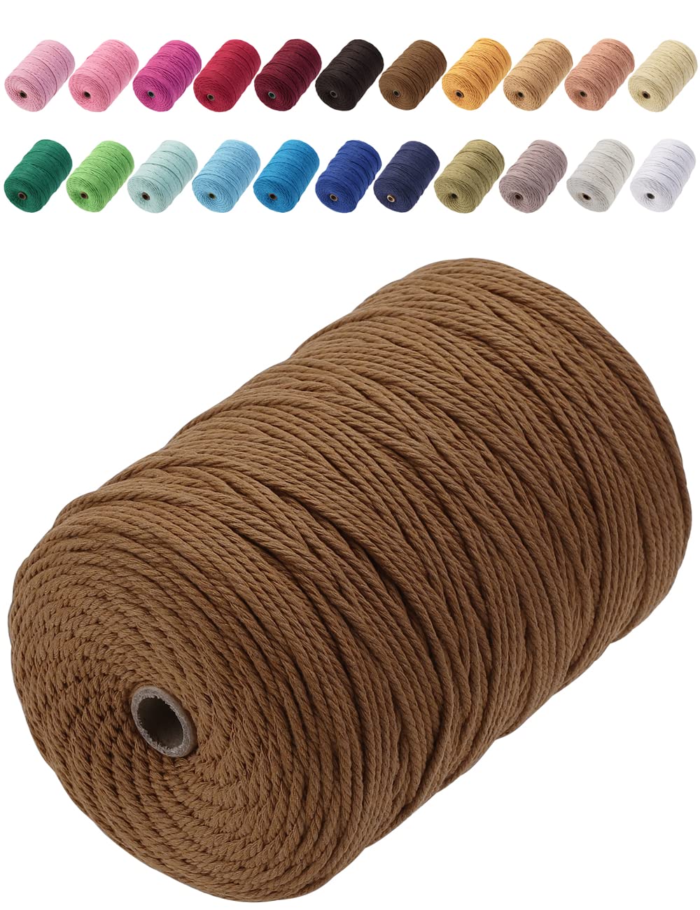 GOHOF Cotton Macrame Cord 3mm x 200m Natural Colored Macrame Supplies, Soft Craft Cotton Rope for Plant Hanger Wall Hanger Dreamcatcher (Caramel Colour)