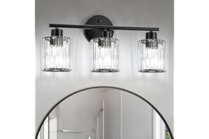 Kvhiiw Modern Black Crystal Bathroom Lighting Fixtures Over Mirror, 3-Light Bathroom Light Fixtures for Mirror,Restroom, Bedr