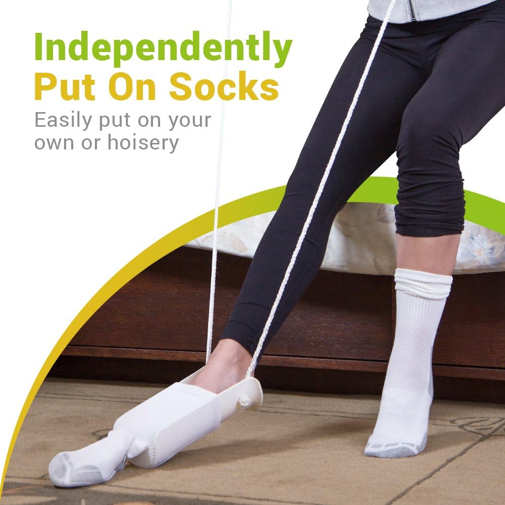 Sock Aid and Stocking Assist | Flexible Contoured Plastic Shell with Built-Up Foam Grip Handles | Easy Putting Up and Removing Socks or Compression Stocking (Blue, Pack of 1): Health & Personal Care