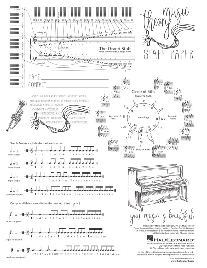 Mua Music Theory Staff Paper | Manuscript Paper with Keyboard Layout ...