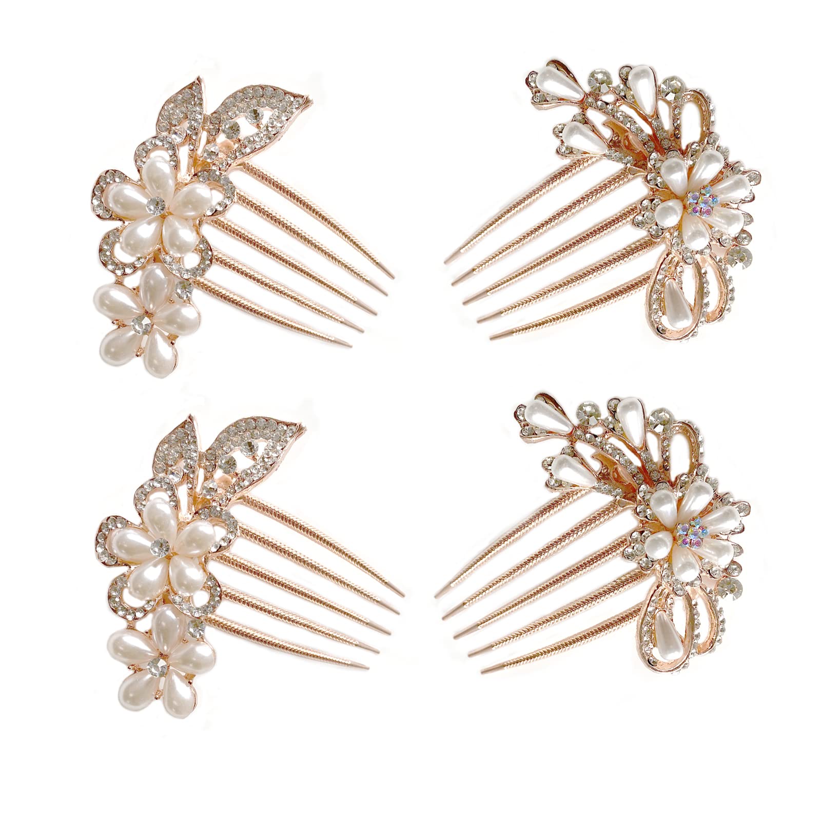 Briskyto 4Pack Hair Comb Pearls Rhinestone Flower Hair Slides Hairpins Hair Clips Head Pieces for Women and Girls