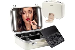 Extrei Gent Makeup Travel Lighted Case with Large LED Light Mirror Coetic Bag Organizer Professional Adjustable Divider Storage, Waterproof Portable Make up Train Box Accessories And Tools Case