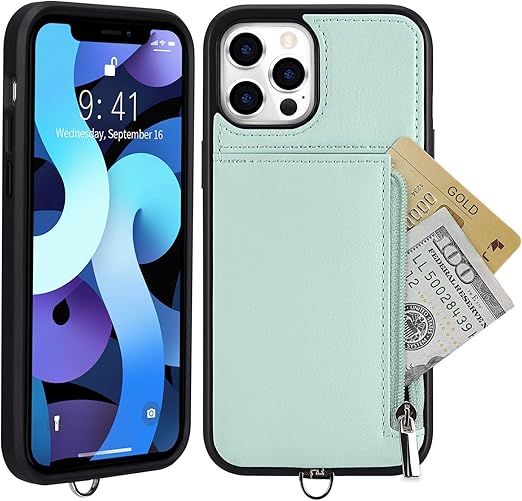 Amazon Com Jison21 Case For Iphone 12 Pro Max Wallet Case Leather Lanyard Case With Zipper Credit Card Holder Protective Case Compatible With Iphone 12 Pro Max 6 7 Inch Blue