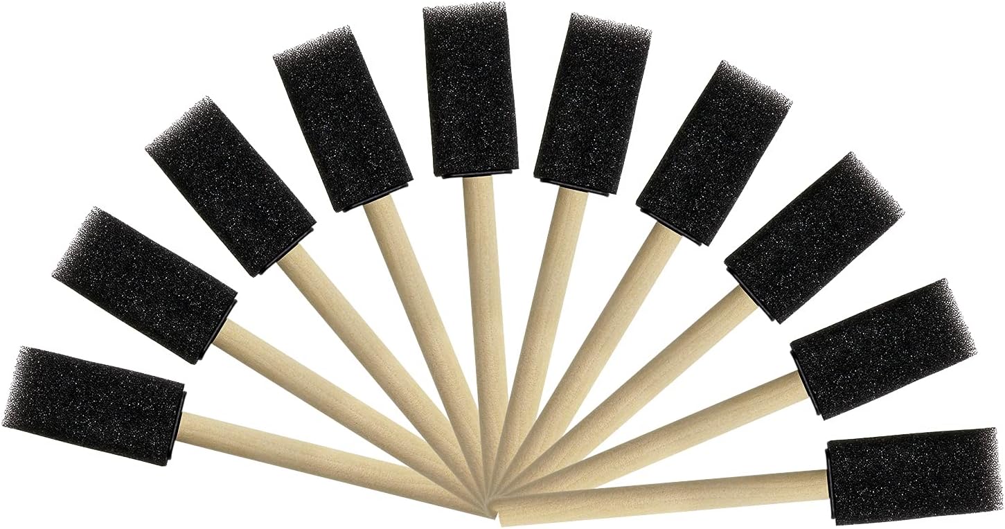 Tupalizy 10PCS Foam Brushes Sponge Painting Brushes with Handle for Staining Polyurethane Kids Acrylic Painting Art Craft Projects Applying Varnishes Furniture Wood Car Home Decors (Black, 1 Inch)
