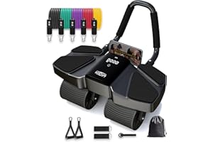 Ab Roller Home Gym Equipment – 4 Wheels Ab Wheel Muscle Roller with LCD Screen, Yoga Stretching Strap, 3 Resistance Bands – C