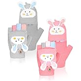 SATINIOR 2 Pairs Winter Fingerless Gloves for Kids Toddler Finger Mittens Knit Convertible Half Finger Mitten Flap Aged 3-8