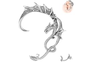 6ixGosh 1PCS Gothic Dragon Ear Cuff Stainless Steel Retro Dragon Earrings Punk Snake Dragon Fish Crocodile Cuff Wrap Earrings Cartilage Climber Ear Earrings Stud for Women Men, Gold/Silver/Black