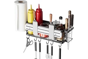 ESOW Griddle Caddy for Blackstone 28"-36" Griddles, No Drilling Space Saving Grill Accessories, BBQ Blackstone Storage Caddy with Magnetic Tool Holder & Paper Towel Holder & Knife Holder，White