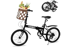 MTPLUM Folding Bike with Detachable Basket, 20 inch Adult Foldable Bicycle with 7 Speed,Women Men Beach Cruiser Bike,Portable City Bicycle Urban Commuter Lightweight Bike for Commuting Fitness