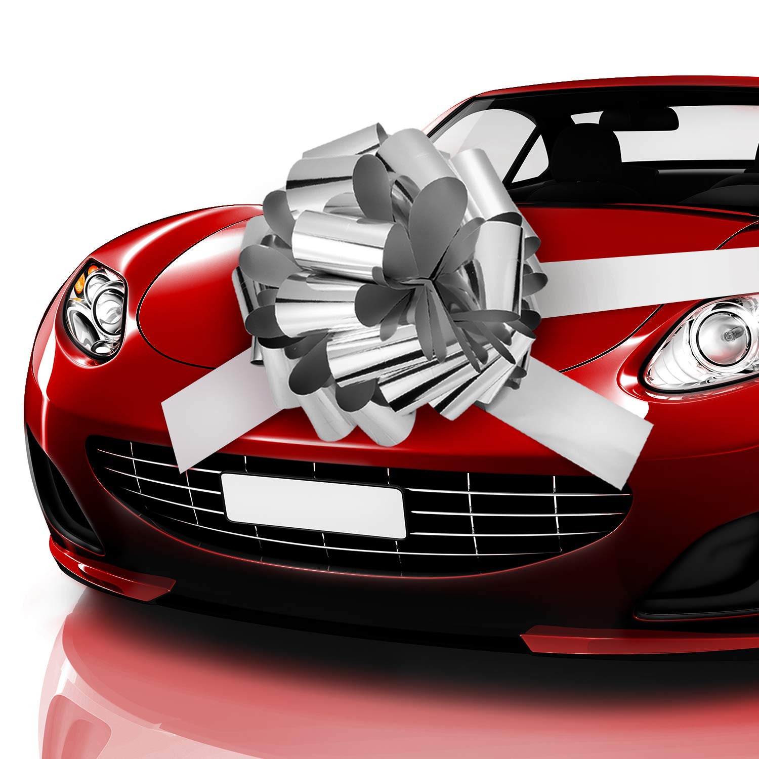 Zonon Car Bow Pull Bow Car Gift Wrapping Bow with 20 ft Car Ribbon for Car Decor Wedding New Houses Party Celebration (Glossy Silver,25 Inch)