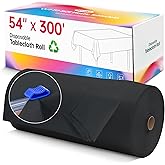Plastic Table Cloth Disposable, 54In X 300Feet Black Table Cover Roll, Disposable Tablecloth with Slide Cutter for Rectangle Round Tables, Party Tablecloths for Birthday, Wedding, Picnic, Outdoor
