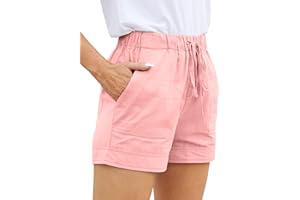 WROLEM Womens Comfy Drawstring Casual Elastic Waist Pocketed Loose Fit Shorts Plus Size
