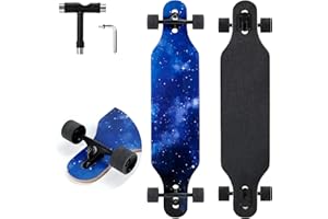 TLHB Longboard Skateboard, 41 Inch Drop Through Longboard Complete 9-Ply Nature Maple Premium Cruiser Long Board for Adults, Teens and Kids - High-Speed Bearings & T-Tool