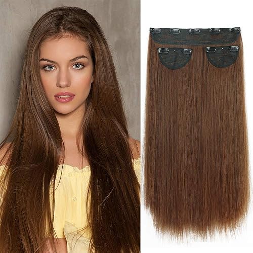 LNERATO Hair Extensions Clips in Straight Light Brown Synthetic Hair 3PCS Set Thick Hair Extensions for Women Full Head 20inch 250g( Light Brown )…