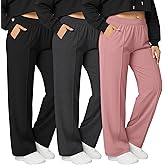 Neer 3 Pack Women's Plus Size Sweatpants, Wide Leg Lounge Pants Elastic Waist Baggy Pant with Pockets Casual Loose Fit Bottom