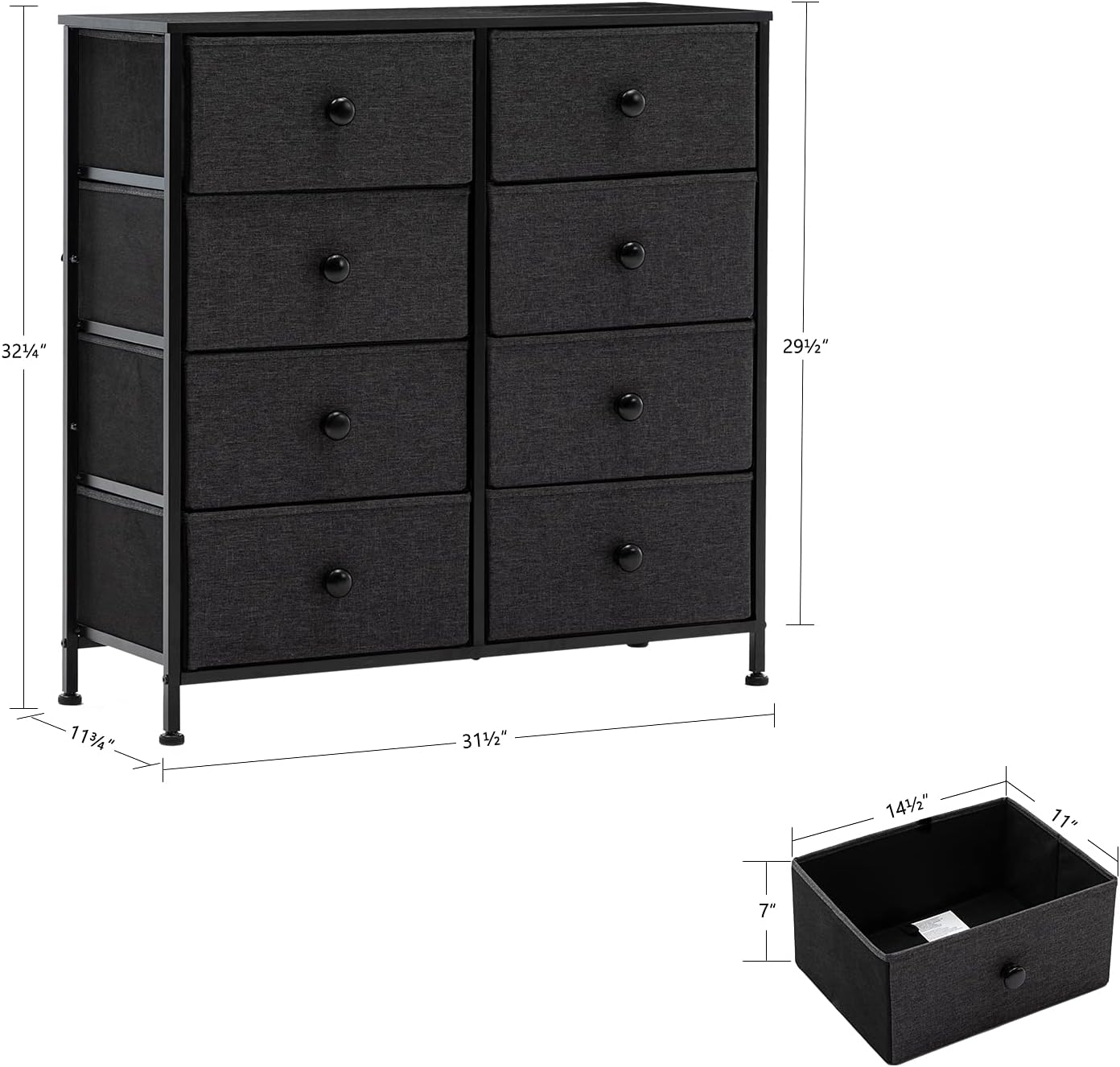 Duhome 8 Drawers Dresser Organizer, Fabric Storage Tower & Chest for Bedroom Hallway Nursery Entryway with Sturdy Steel Frame Wood Top Black: Kitchen & Dining