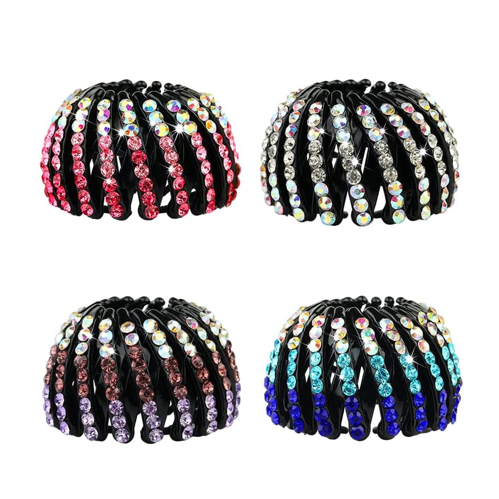 4Pcs Vintage Birds Nest Hair Clips Rhinestone Expandable Bird Nest Hair Clips Geometric Retractable Hair Loops Ponytail Holder Clip for Girls and Women