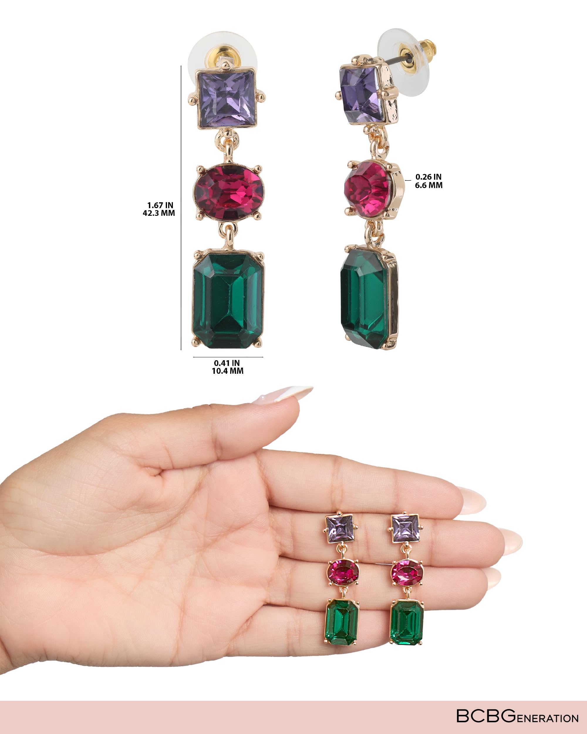 BCBGeneration Multicolored Crystal Drop Earrings for Women, Gold-Tone Dangle Earrings