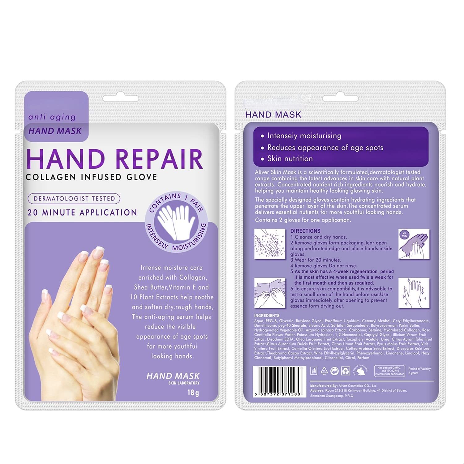 5 Pairs Hands Moisturizing Gloves, Hand Skin Repair Renew Mask Infused Collagen, Vitamins + Natural Plant Extracts for Dry, Aging, Cracked Hands (5 Pairs Hand mask)