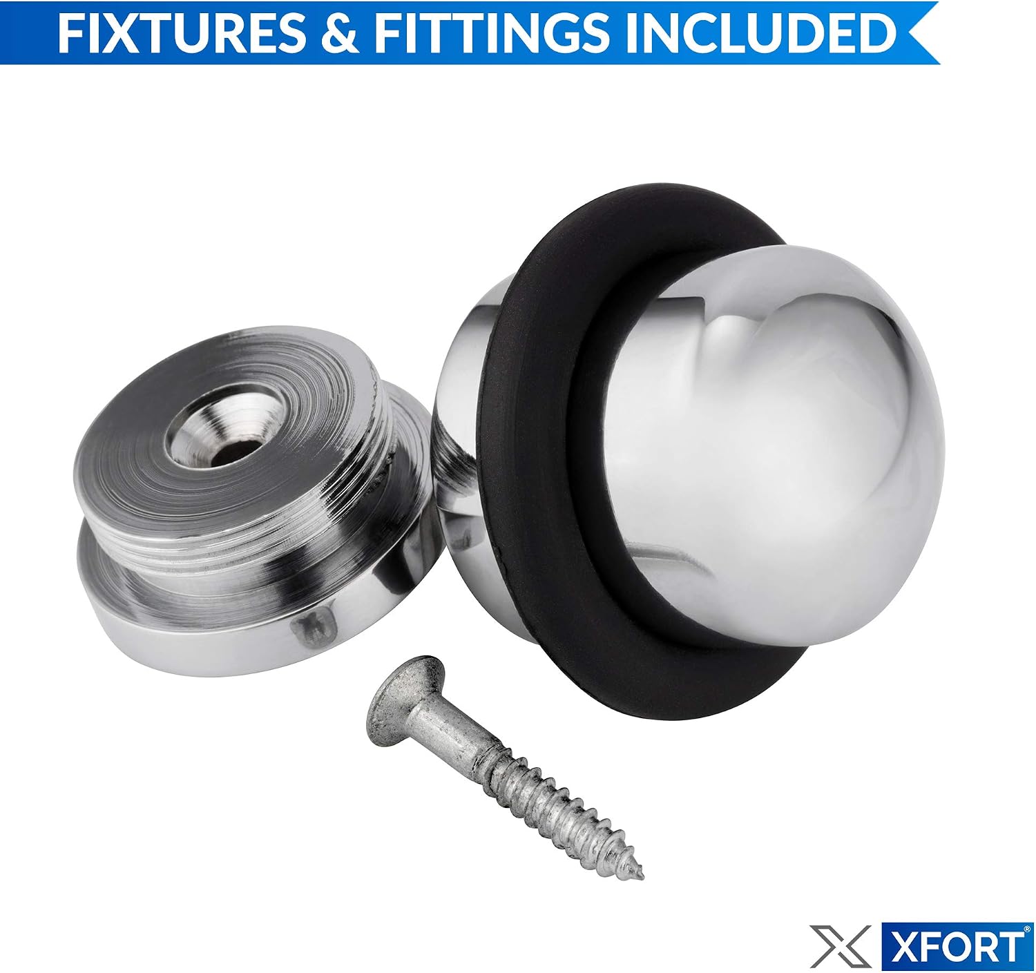 XFORT Polished Chrome Floor Mounted Door Stopper, Soundproof Door Stop with Rubber Ring to Protect Doors, Walls & Skirting - Image 3