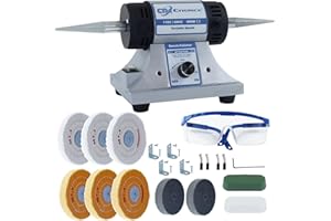 CTISMICE Jewelry Bench Polisher, Adjustable Variable Speed Benchtop Polishing Machine, 450W Buffer Grinder with 8pcs Buffing Wheels, 2pcs Polish Compound, Safety Glasses for Jewelry, Metal, Wood