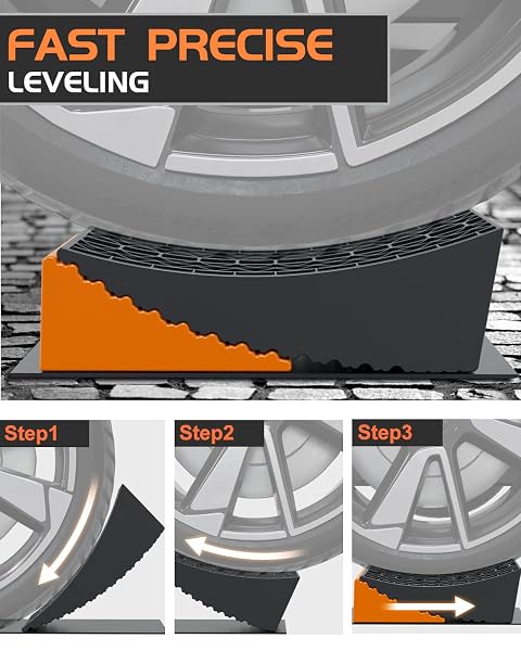 RV LEVELING BLOCKS RAMP KIT, 2 PACKS CAMPER LEVELER SYSTEM FOR TRAVEL WITH TWO CHOCKS, 2 ANTI-SLIP MATS, 1T BUBBLE LEVEL AND CARRY BAG, UP TO 35000 LBS, EASIER & FASTER TO LEVEL CAMPER-ORANGE