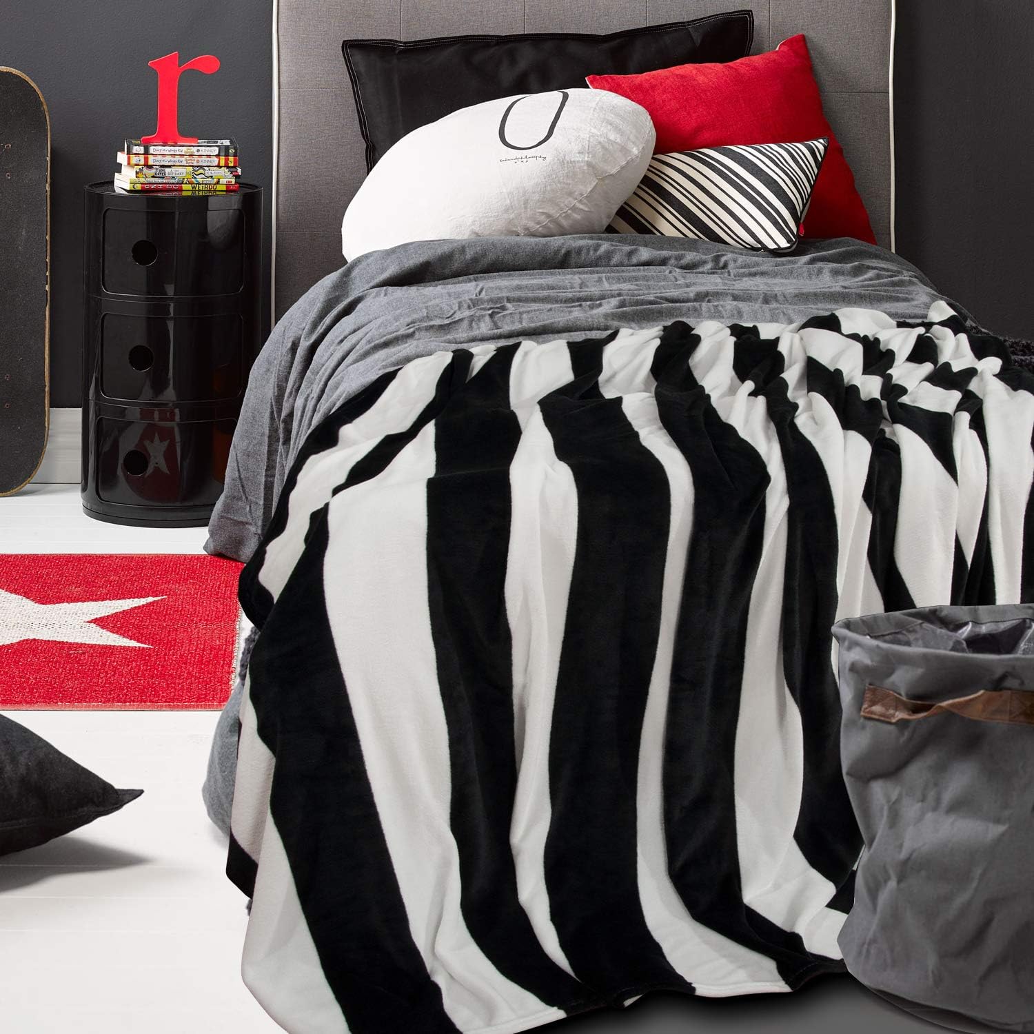 NTBAY Flannel Twin Blanket, Super Soft with Black and White Striped Printed Bed Blanket, 68 x 90 Inches: Home & Kitchen