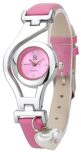 Heart Pearl Dangle Silver Case Pink Dial Analogue Womens Watch