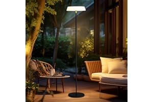 ILOVINIT Solar LED Outdoor Floor Lamp Waterproof, 3 Level Dimmable Floor Night Light, Portable Cordless USB Rechargeable, for Home/Deck/Garden/Patio (Black)