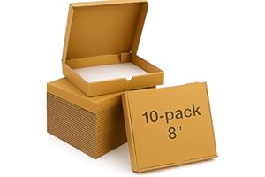 Small Pizza Boxes 8x8 Inch (10 Pack) Kraft Corrugated Containers with Paper Liners, Ventilation Design & Tear-Off Plate Lid f