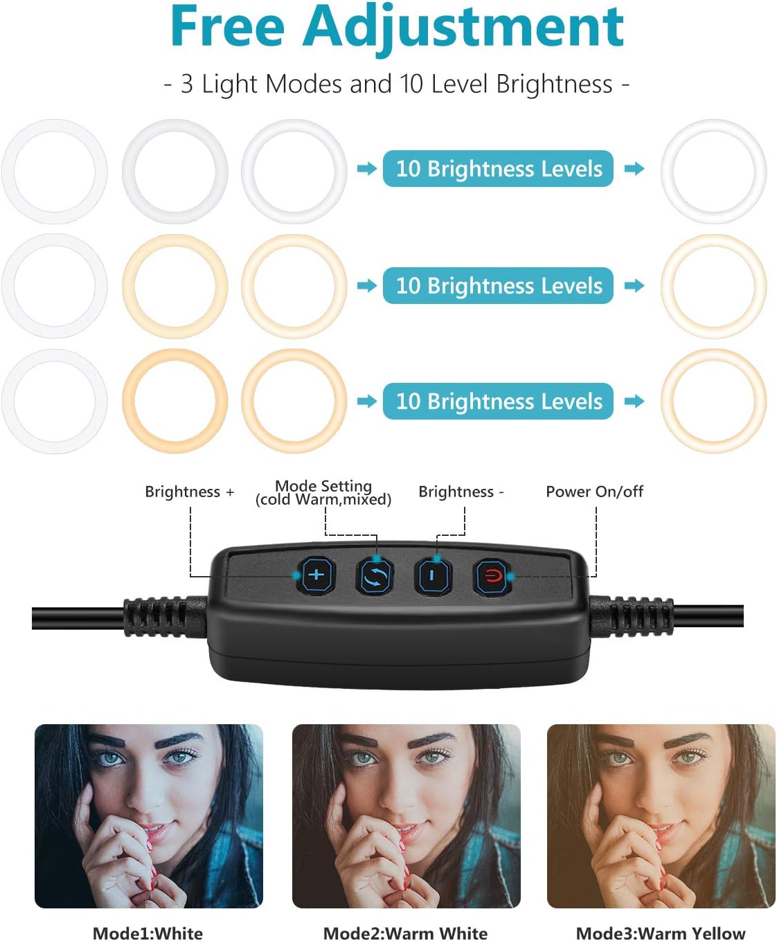 Neewer LED Ring Light, Table Top 10-inch USB Ring Light, Color Temperature 3200K-5600K 3 Light Modes with Flexible Smartphone Stand for Streaming Makeup YouTube Video Shooting Phone Selfie Photography : Camera & Photo