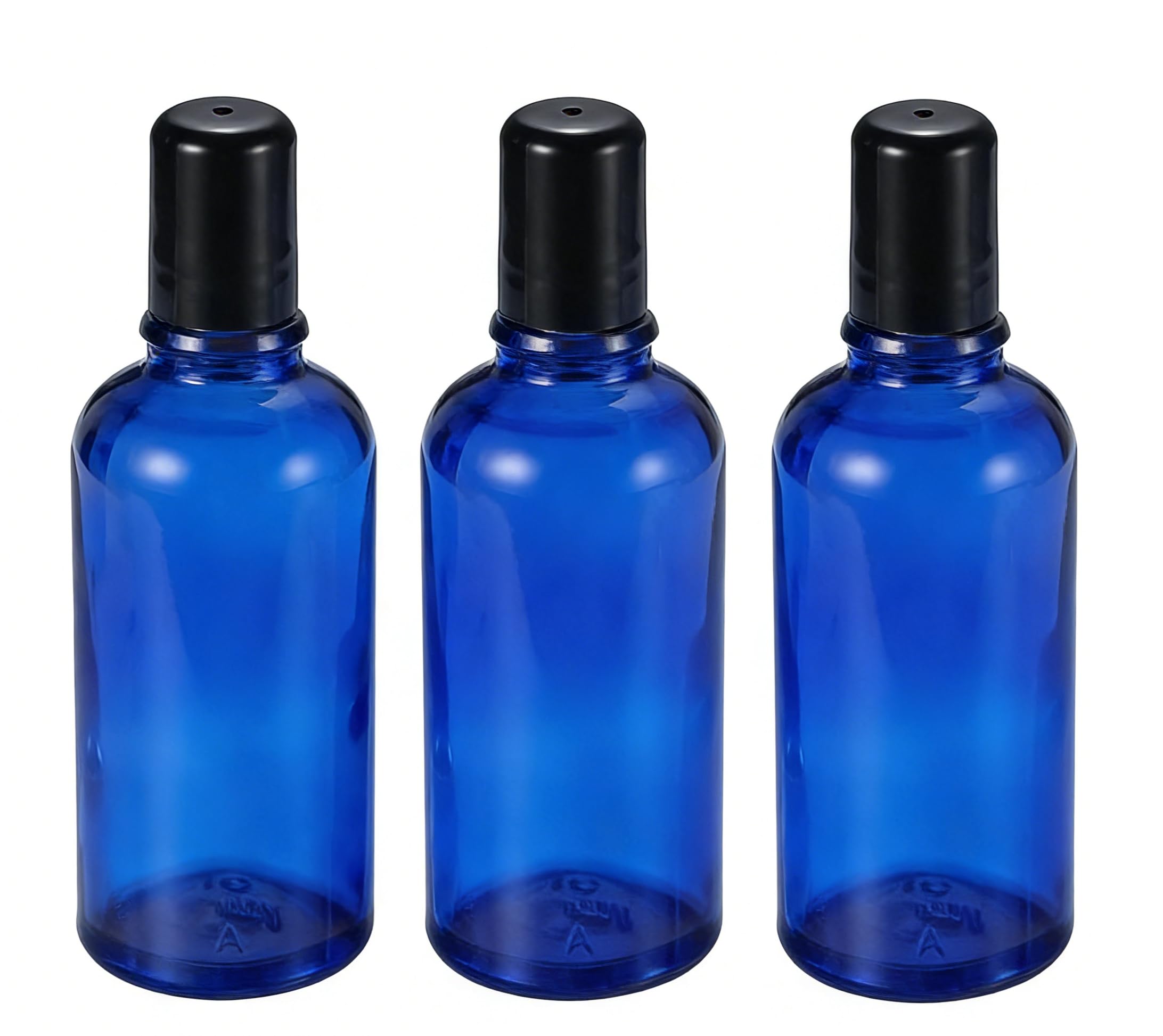ericotry 3PCS 100ml 3.4oz Empty Refillable Cobalt Blue Glass Roll-on Bottle Essential Oil Roller Bottles with Stainless Steel Roller Balls and Black Cap Perfumes Lip Balms Attar Container