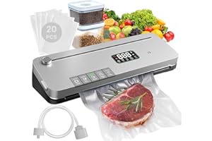 Vacuum Sealer for Food, 75Kpa Strong Suction, Digital Timer, External Cutter, Pulse Function, Moist & Dry Mode and External V