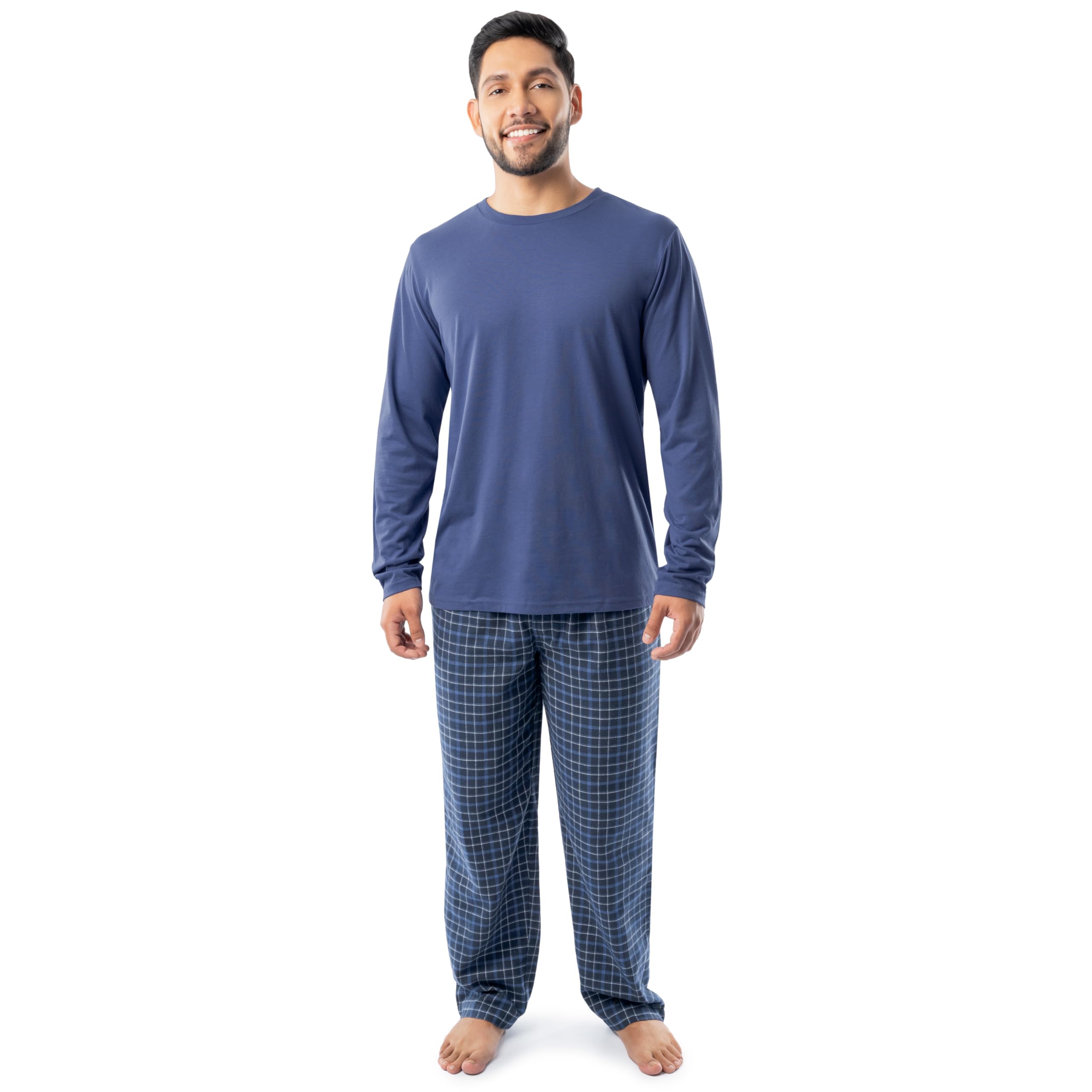 Fruit of the Loom Men's Jersey Knit Top and Flannel Pant Pajama Sleep Set, Navy/Navy Plaid, 3X-Large Image