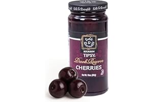 Sable & Rosenfeld Bourbon Tipsy Dark Reserve Cherries 10 oz Jar (Pack of 1), Stardust Cherries in an Elderberry, Vanilla, Bourbon Syrup, Kosher Garnish, Perfect for Desserts