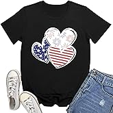 Rwabing USA Shirts for Women 4th of July T-Shirts Patriotic American Flag Heart Tee Top