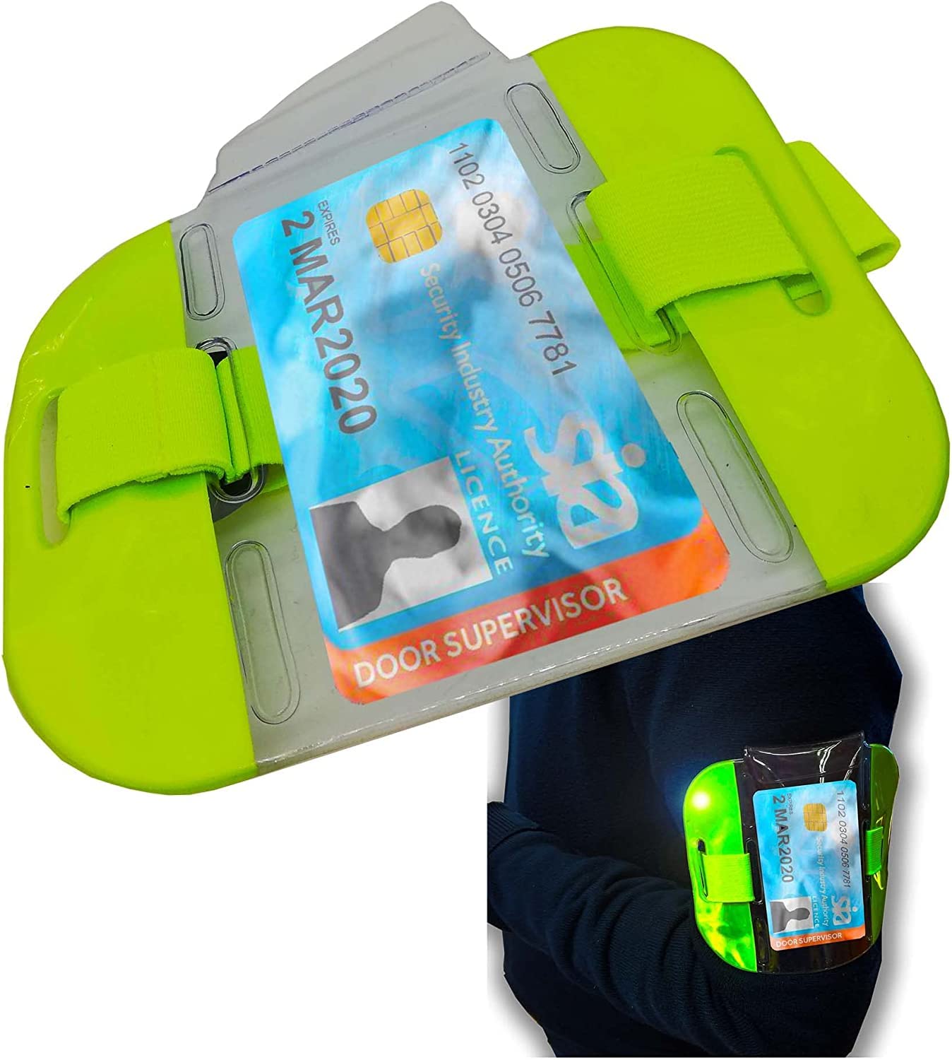 BRIFIELD® Door Supervisor Bouncer SIA Badge Card Holder Waterproof Badge Arm Strap Yellow Green High Vis Hi Vis Reflective Security Display Armband SIA Badge Holder