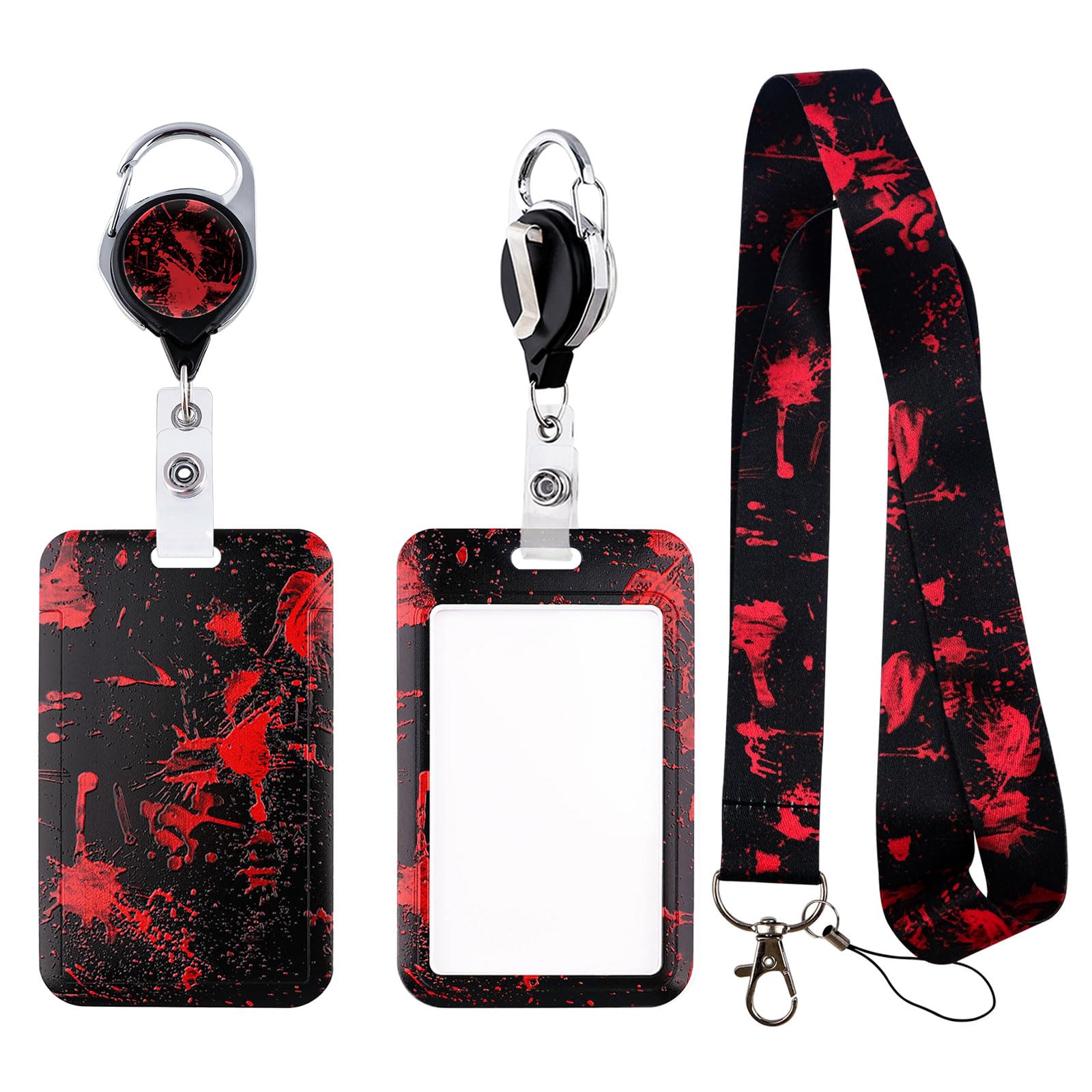 Photo 1 of BKBKAAK Cool Lanyards for ID Badges, Black and Red Badge Holder with Lanyards & Retractable Badge Clip, Horror Blood Lanyard with Keychain for Men, Boys, Girls