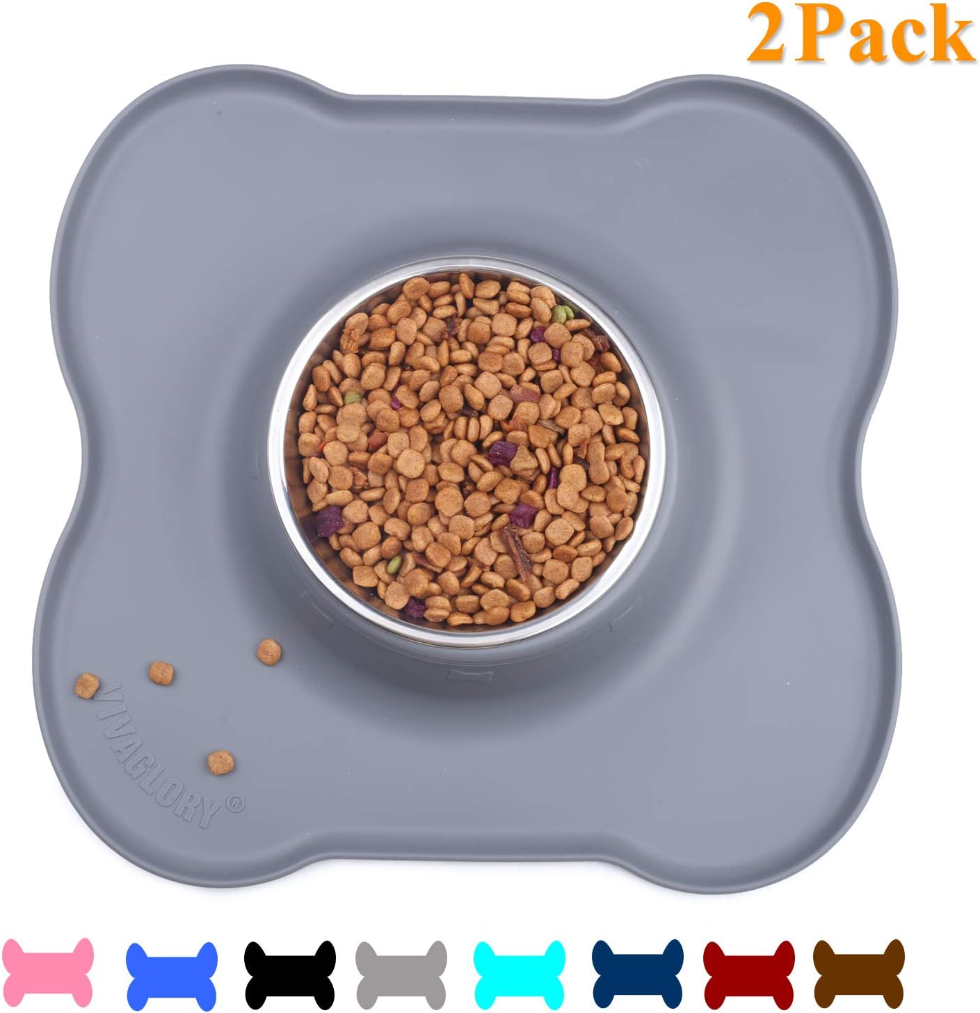 VIVAGLORY Dog Bowls Set, 2 Pack Puppy Bowls with Non Spill Silicone Mat